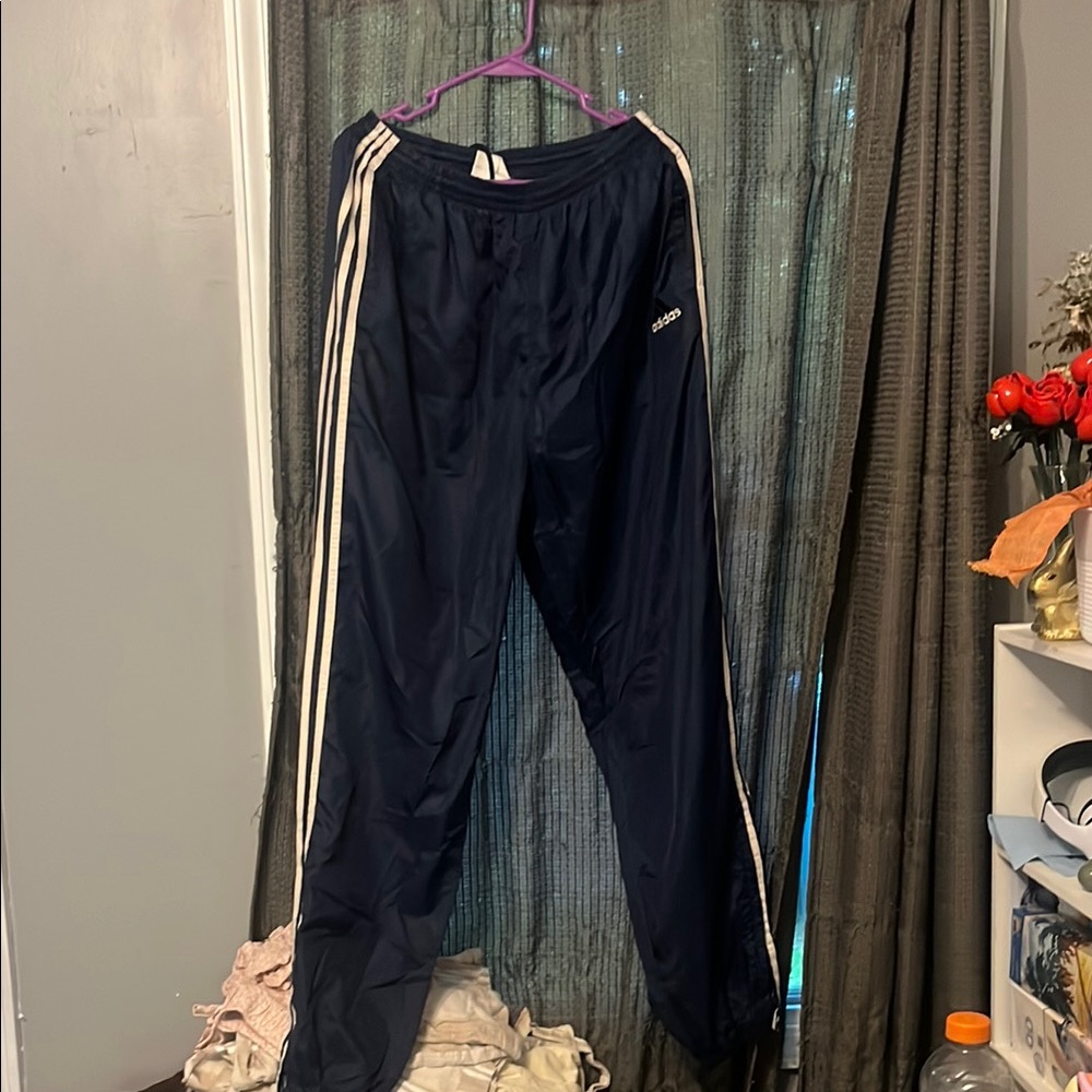 Adidas Dark Blue Track Pants with Cream Stripes